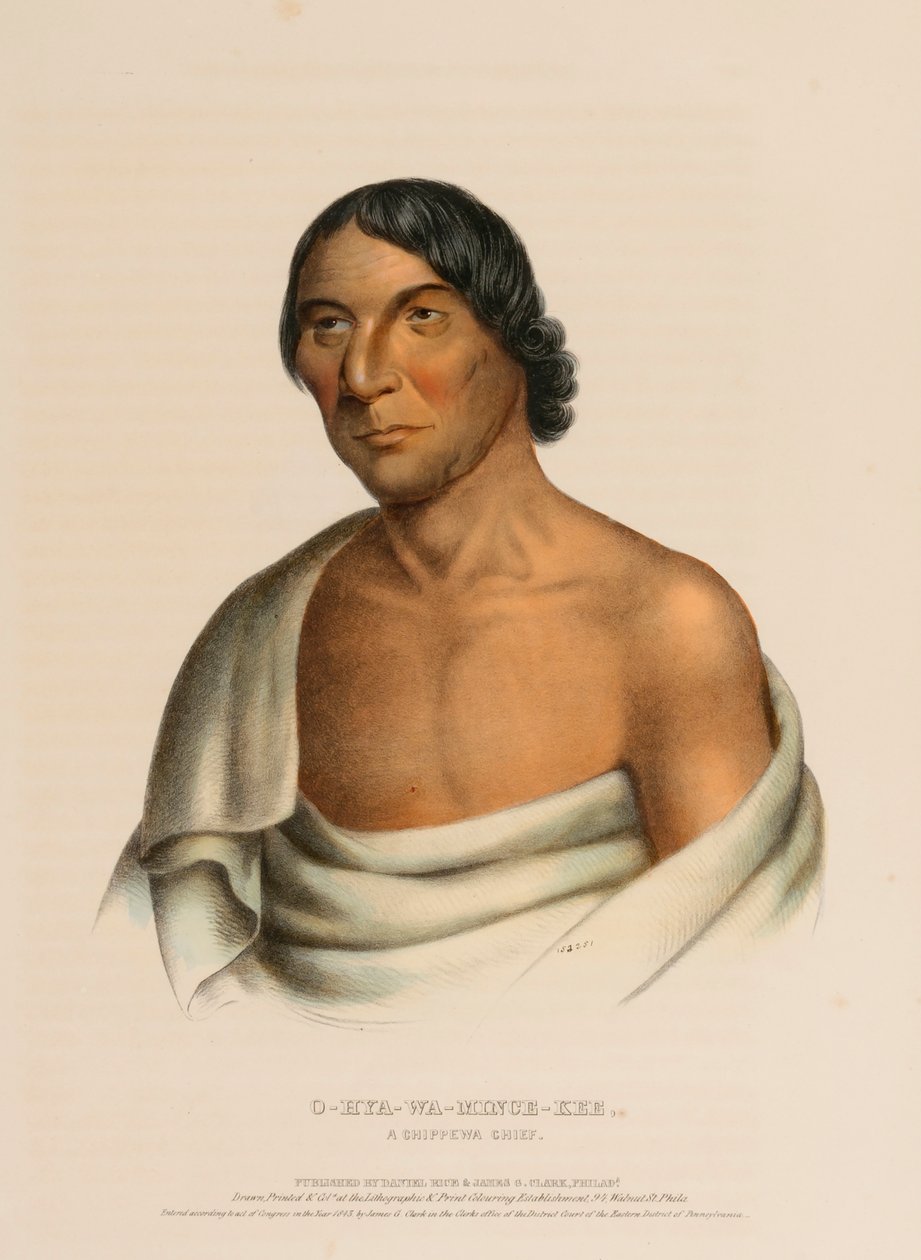 O-HYA-WA-MINCE-KEE, CHIPPEWA CHIEF., z knihy Dějiny indiánských kmenů Severní Ameriky. od Charles Bird King