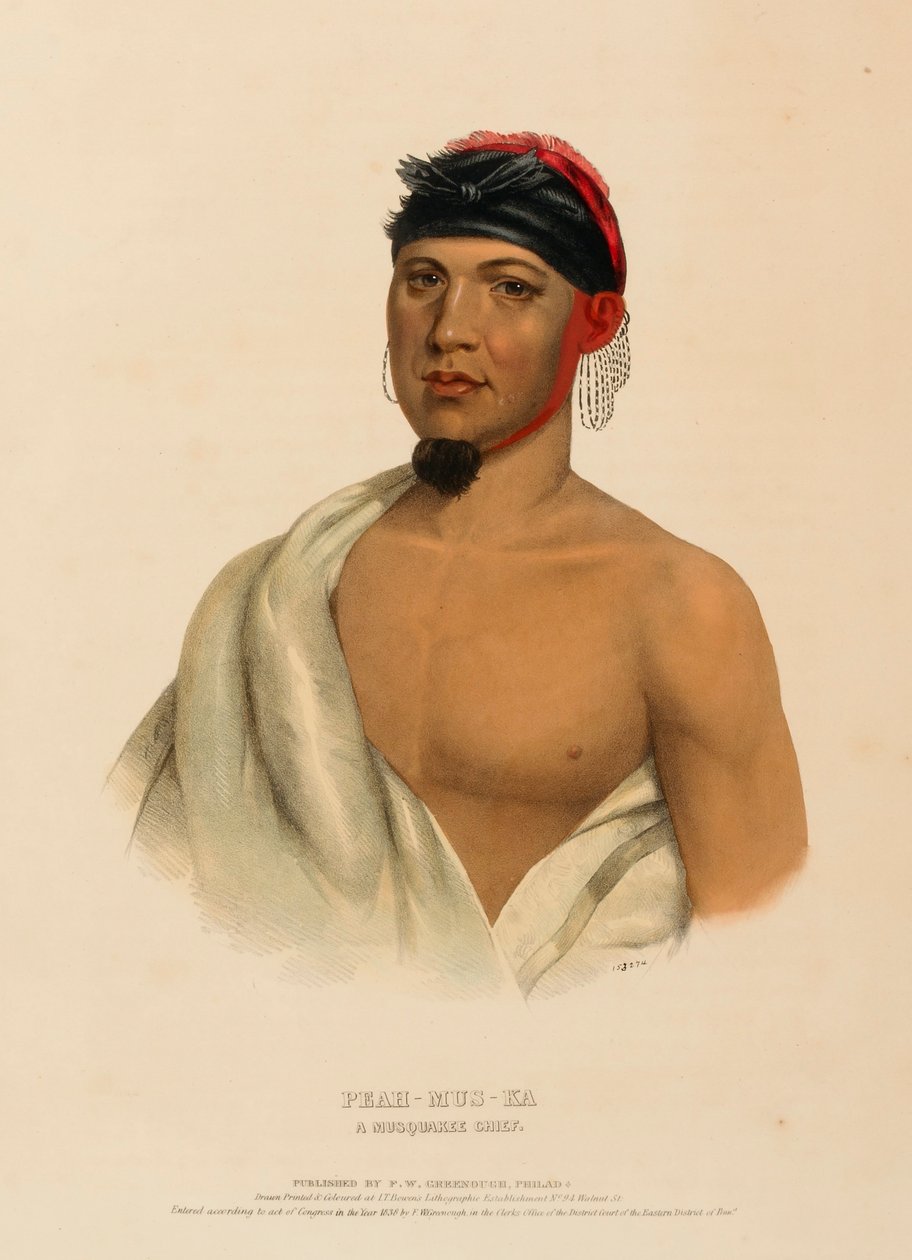 PEAH-MUS-KA. A MUSQUAKE CHIEF., z knihy Dějiny indiánských kmenů Severní Ameriky. od Charles Bird King