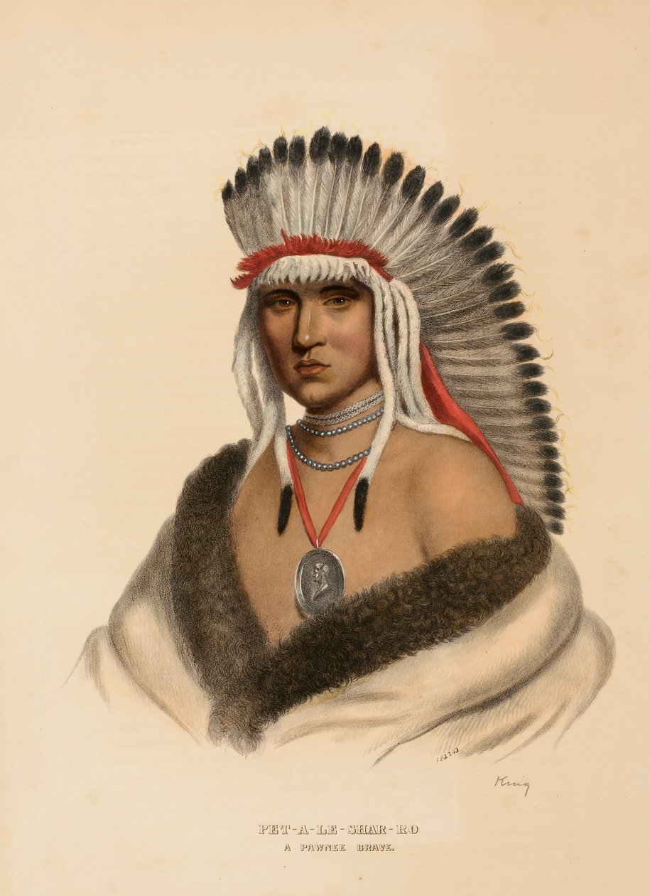 PET-A-LE-SHAR-RO. PAWNEE BRAVE., z knihy Dějiny indiánských kmenů Severní Ameriky. od Charles Bird King