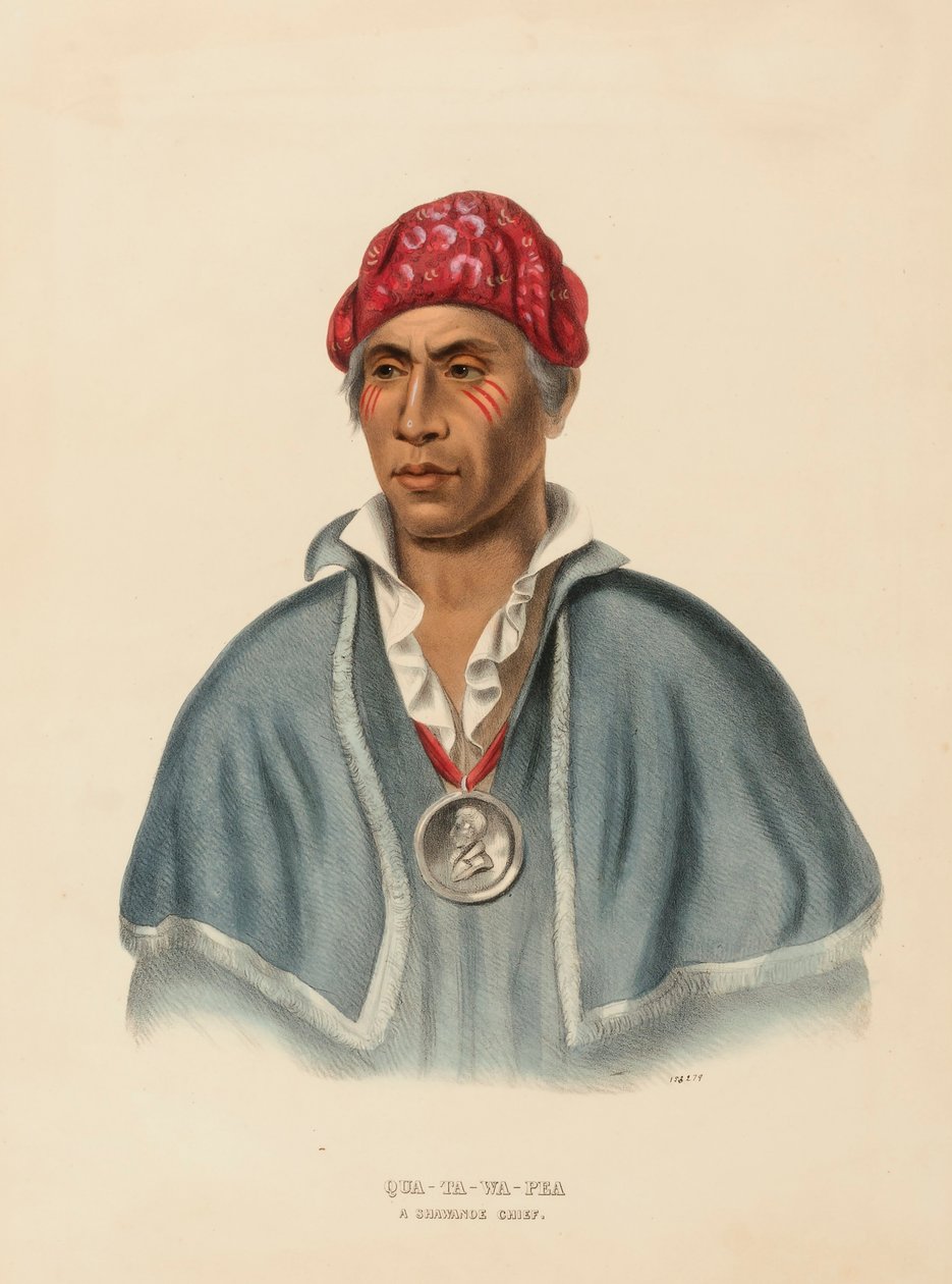 QUA-TA-WA-PLA. ČÍF SHAWANOE z knihy Dějiny indiánských kmenů Severní Ameriky od Charles Bird King