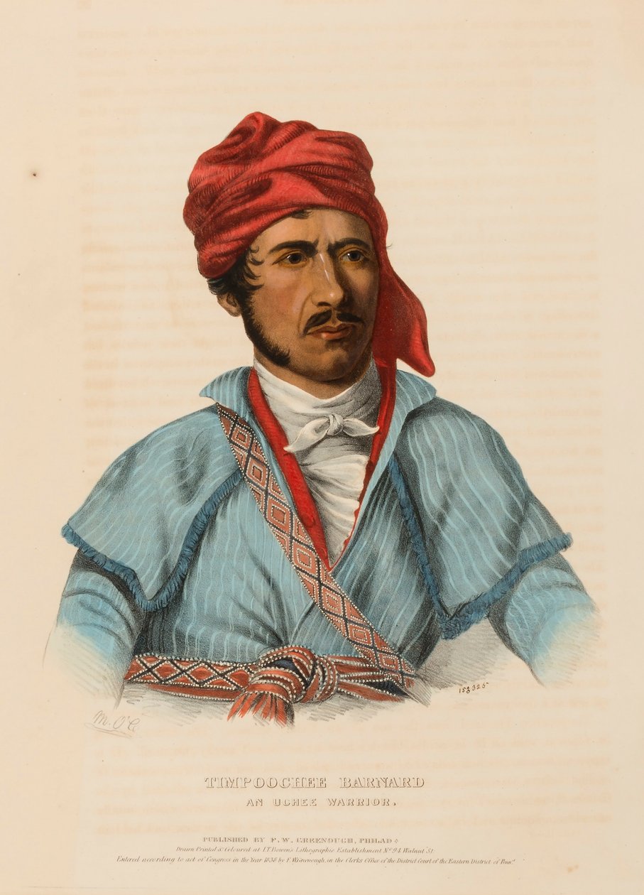 TIMPOOCHEE BARNARD. AN UCHEE WARRIOR., z knihy Dějiny indiánských kmenů Severní Ameriky od Charles Bird King