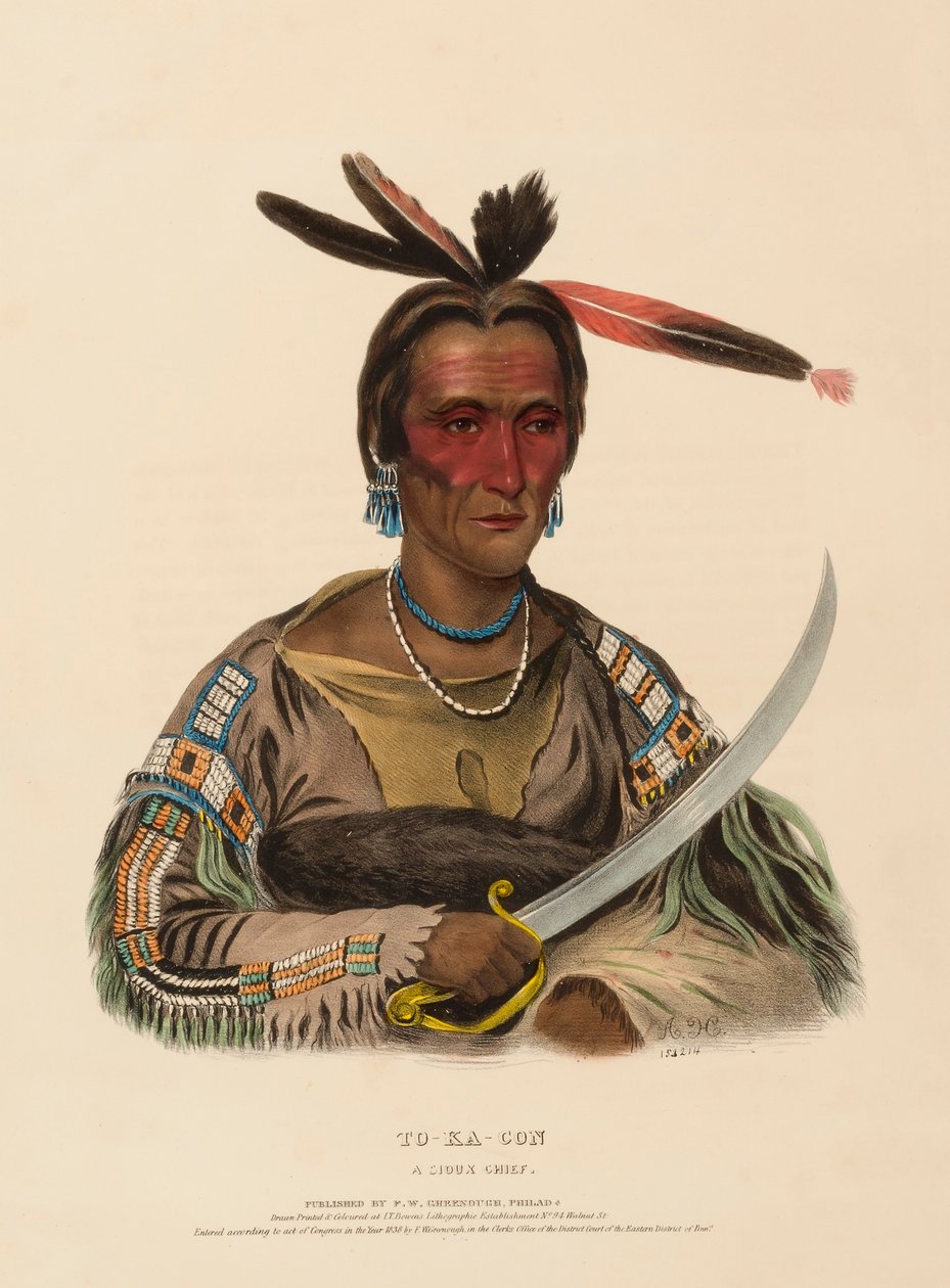 TO-KA-CON. A SIOUX CHIEF., z knihy Dějiny indiánských kmenů Severní Ameriky. od Charles Bird King