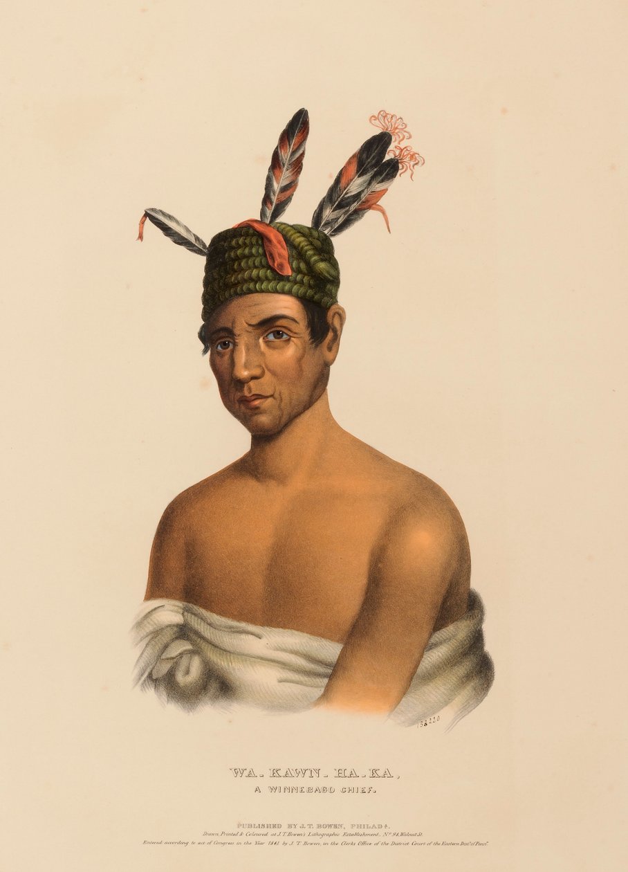 WA-KAWN-HA-KA, náčelník kmene WINNEBAGO., z knihy Dějiny indiánských kmenů Severní Ameriky. od Charles Bird King