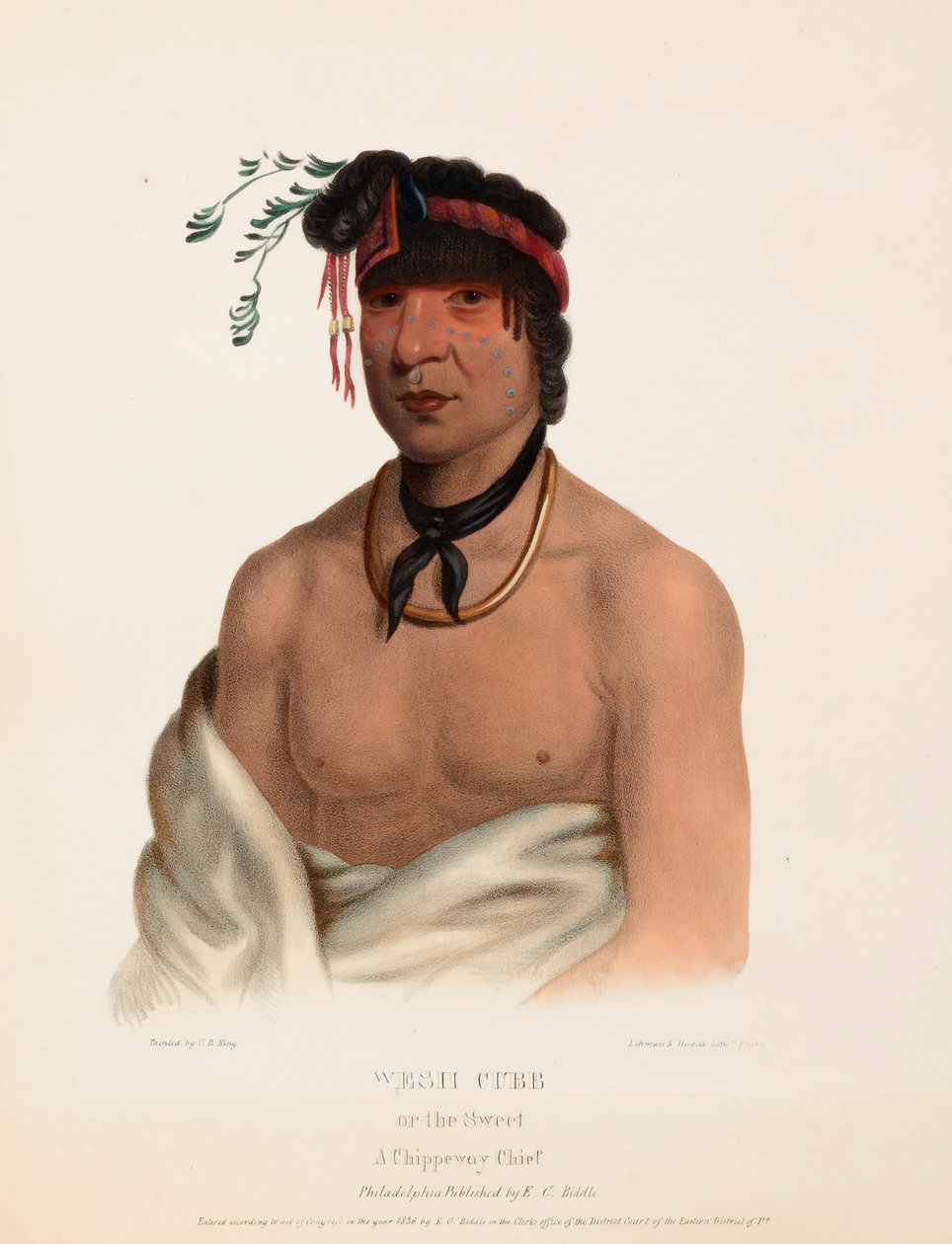 WESH-CUBB. A CHIPPEWAY CHIEF., Z historie indiánských kmenů Severní Ameriky od Charles Bird King