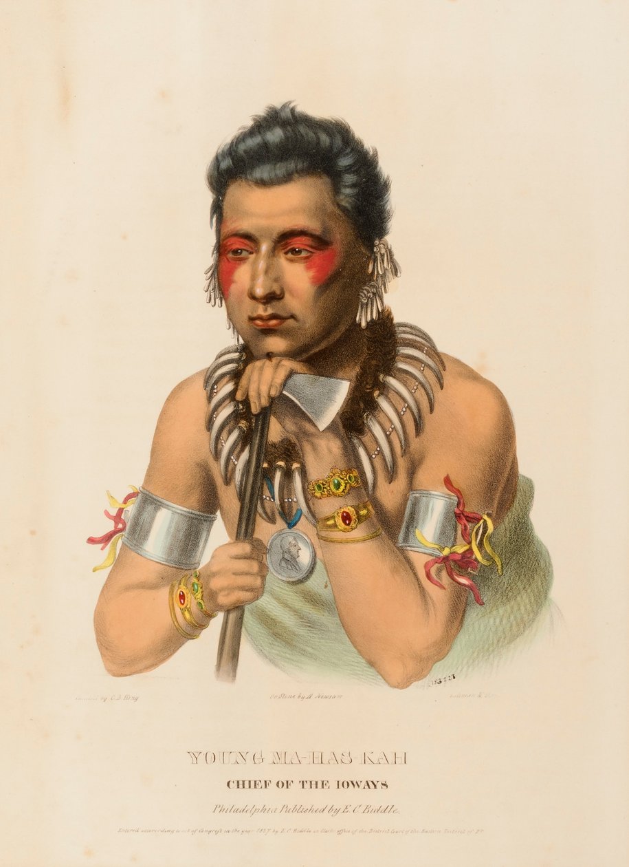 MLADÝ MA-HAS-KAH. CHIEF IOWAYS., z knihy Dějiny indiánských kmenů Severní Ameriky od Charles Bird King