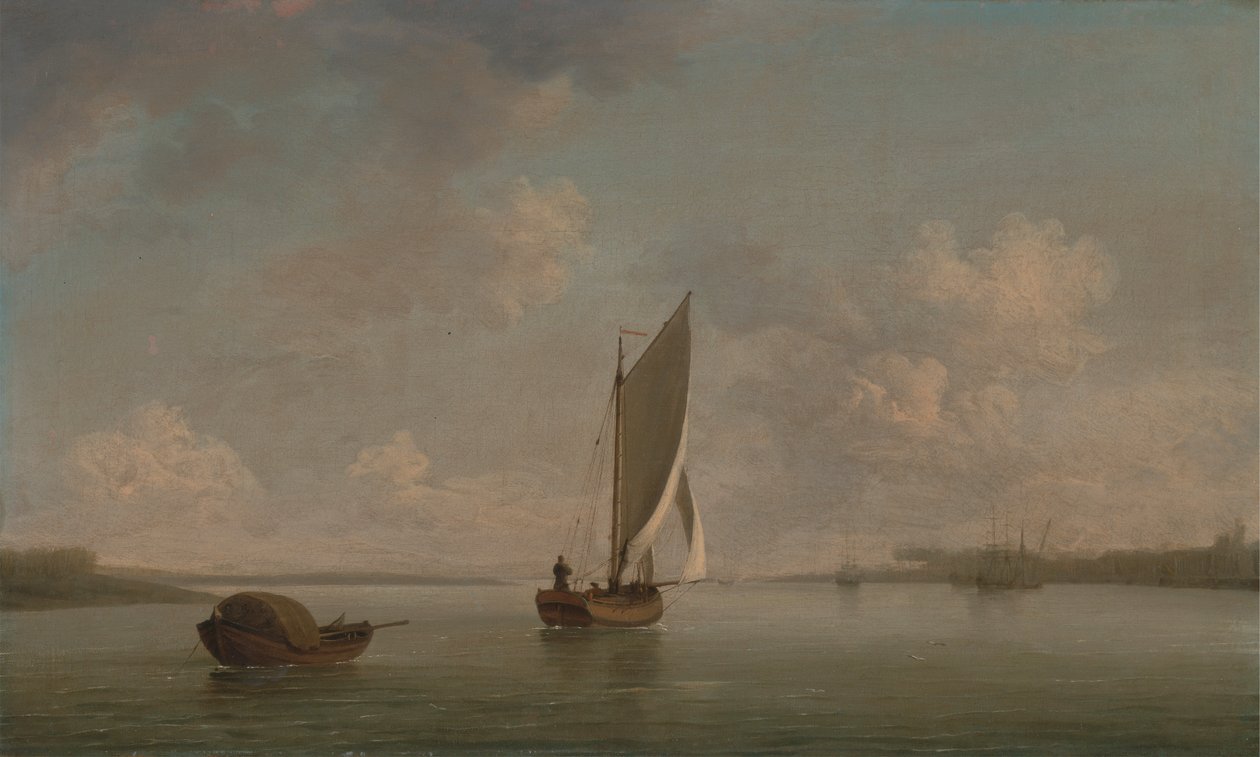 Smack Under Sail v lehkém vánku v řece od Charles Brooking