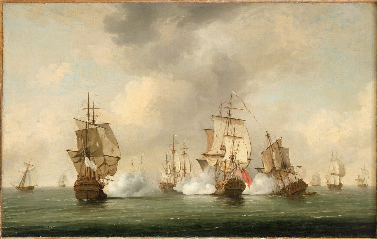 Akce komodora Walkera: soukromá loď "Boscawen" útočí na flotilu francouzských lodí, 23. května 1745 od Charles Brooking