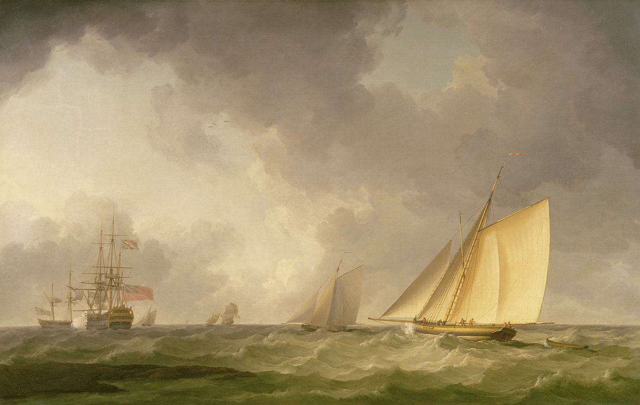 Cutter Close Tauded in a Fresh Breeze, with other shipping, c.1750 od Charles Brooking