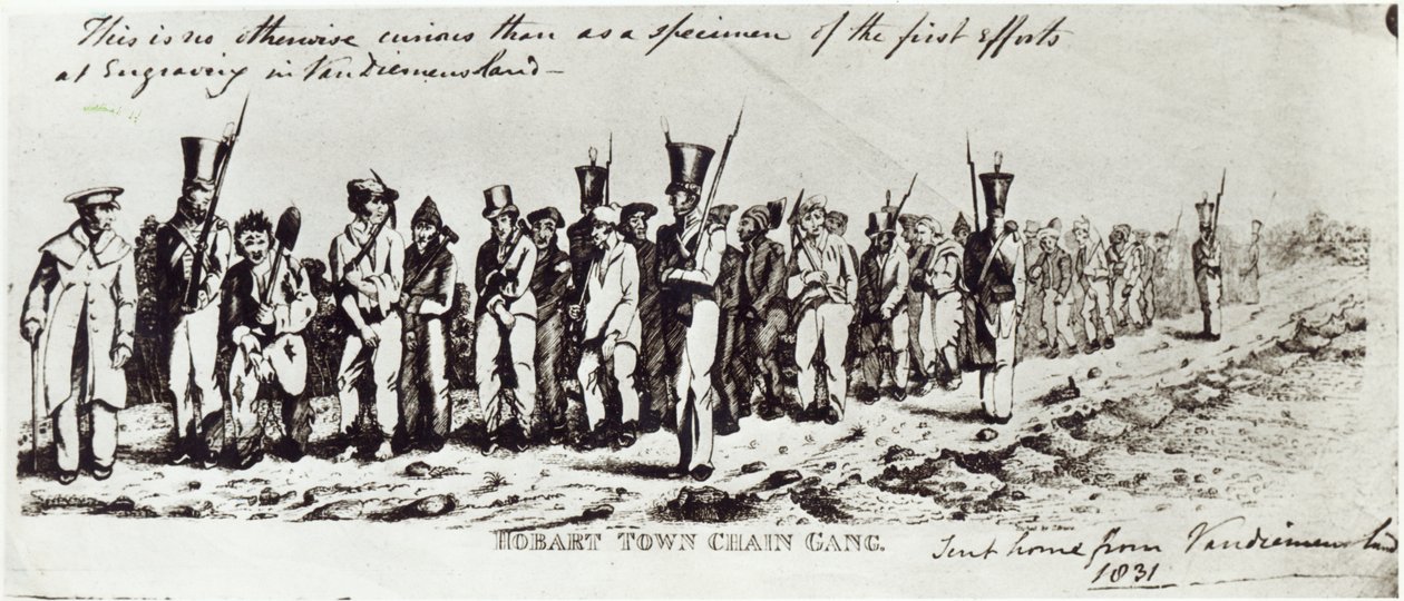 Hobart Town Chain Gang, kolem roku 1831 od Charles Bruce