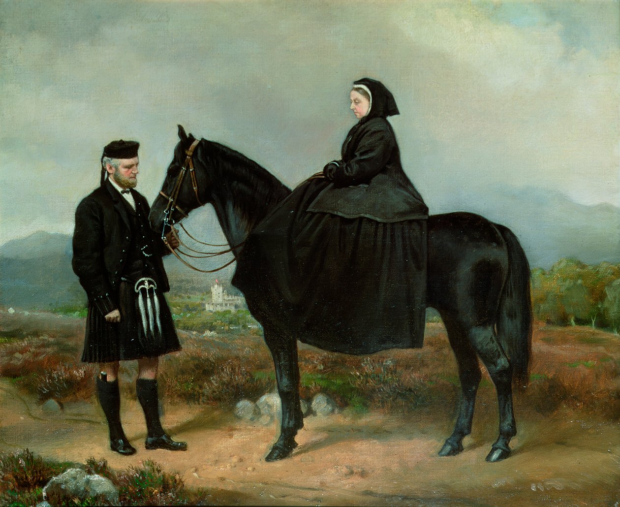 Královna Viktorie (1819-1901) na koni s Johnem Brownem od Charles Burton