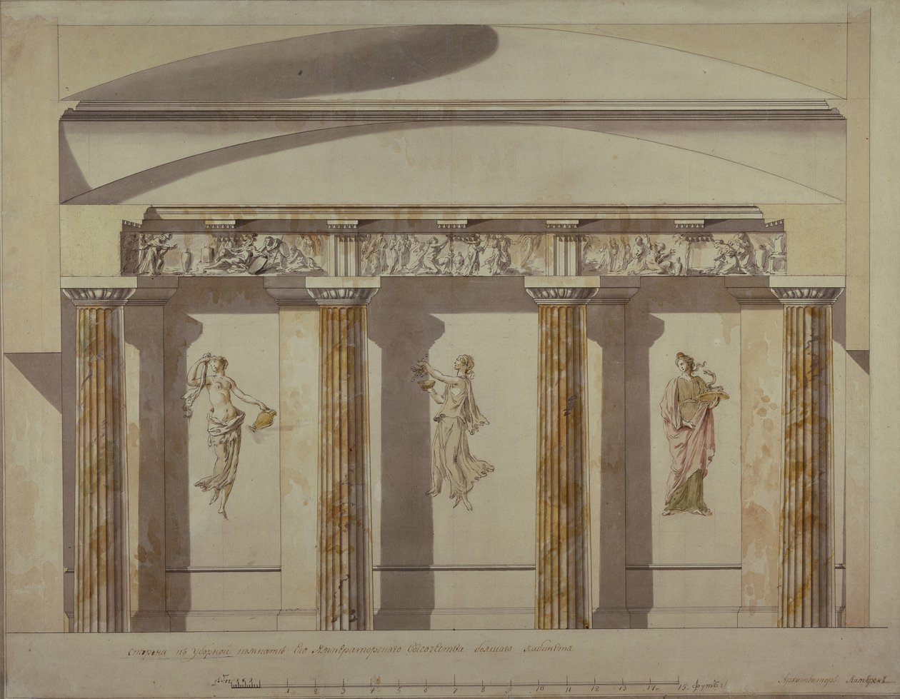 Návrh pro velký kabinet v Pavlovském paláci, počátek 80. let 18. století od Charles Cameron