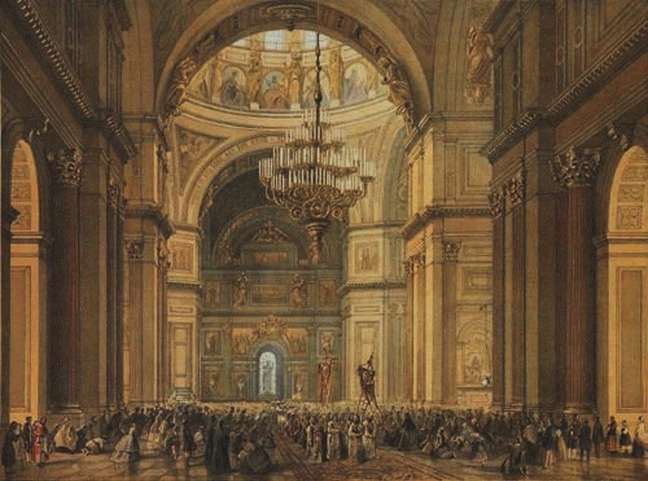 Bohoslužba v katedrále svatého Izáka v Petrohradě, 50. léta 19. století od Charles Claude Bachelier