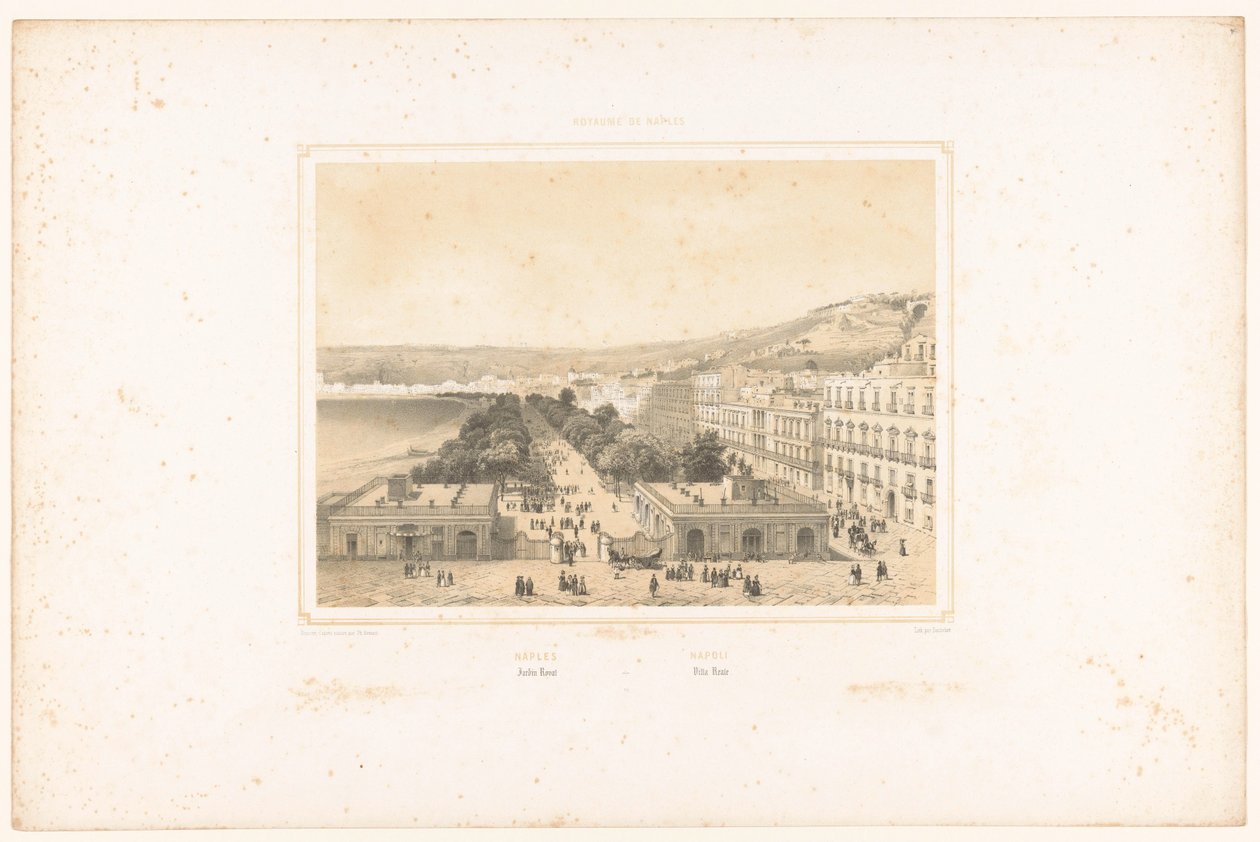 Pohled na Villa Poggio Reale s alejí stromů v Neapoli Neapol. Jardin Royal / Neapol. Villa Reale (název na objektu) Tváře Neapolského království (název série) Royaume de Neapol (název série na objektu) od Charles Claude Bachelier