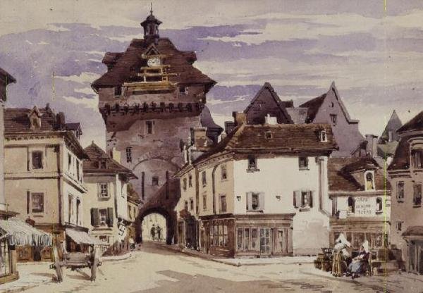 Pouliční scéna v Loches, Francie (tisk) od Charles Claude Pyne