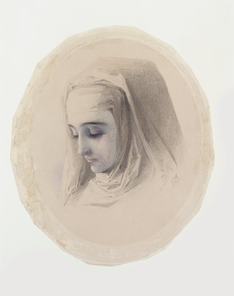 Studie hlavy klášterních myšlenek, 1851 (kvaš a čb na papíře) od Charles Collins