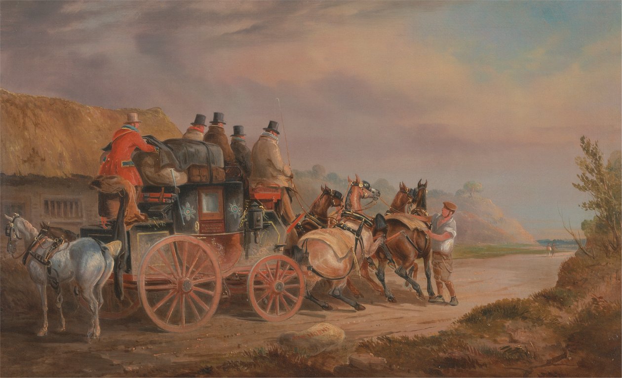 Mail Coachers on the Road: „Quicksilver“ Devonport-Londýn Royal Mail se chystá začít s novým týmem (The Devonshire to London Coach) od Charles Cooper Henderson