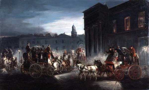 Edinburgh Mail Coach a další trenéři v Lamplit Street (olej) od Charles Cooper Henderson