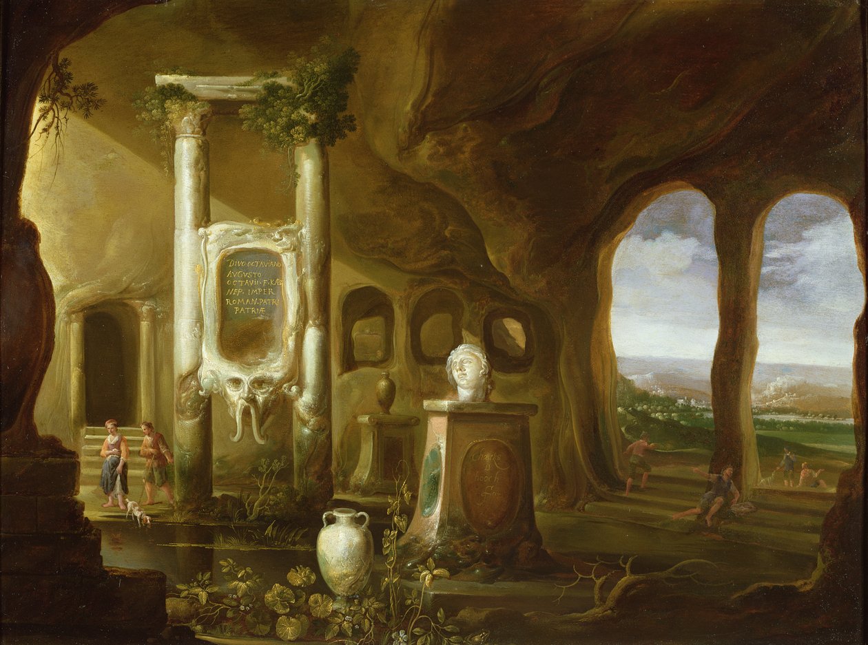 Pomník Augusta, v jeskyni s postavami, 17. století od Charles Cornelisz de Hooch