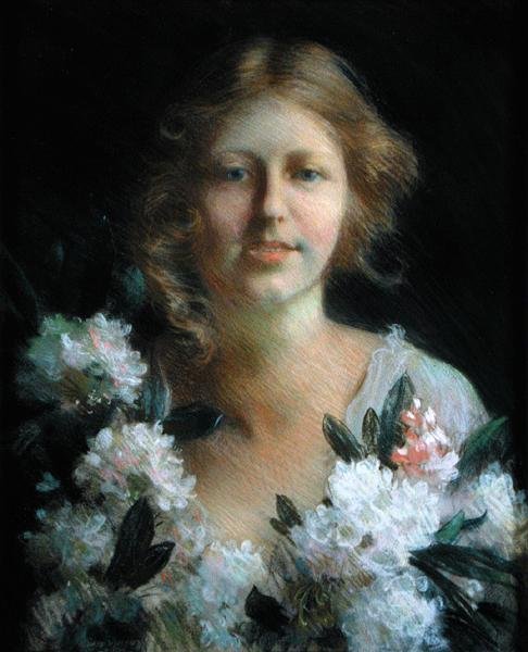 Portrét dámy s květinami od Charles Courtney Curran