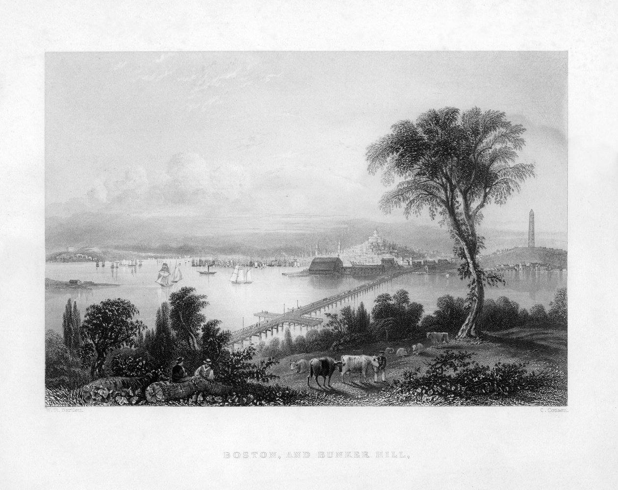 Boston a Bunker Hill, c1820 od Charles Cousen