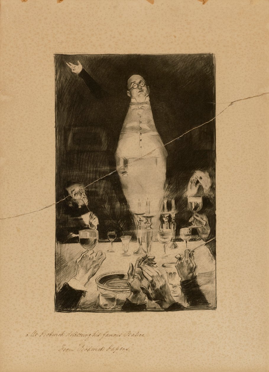 Pan Pickwick při své slavné řeči z knihy "Pickwickovy noviny" od Charles Dana Gibson