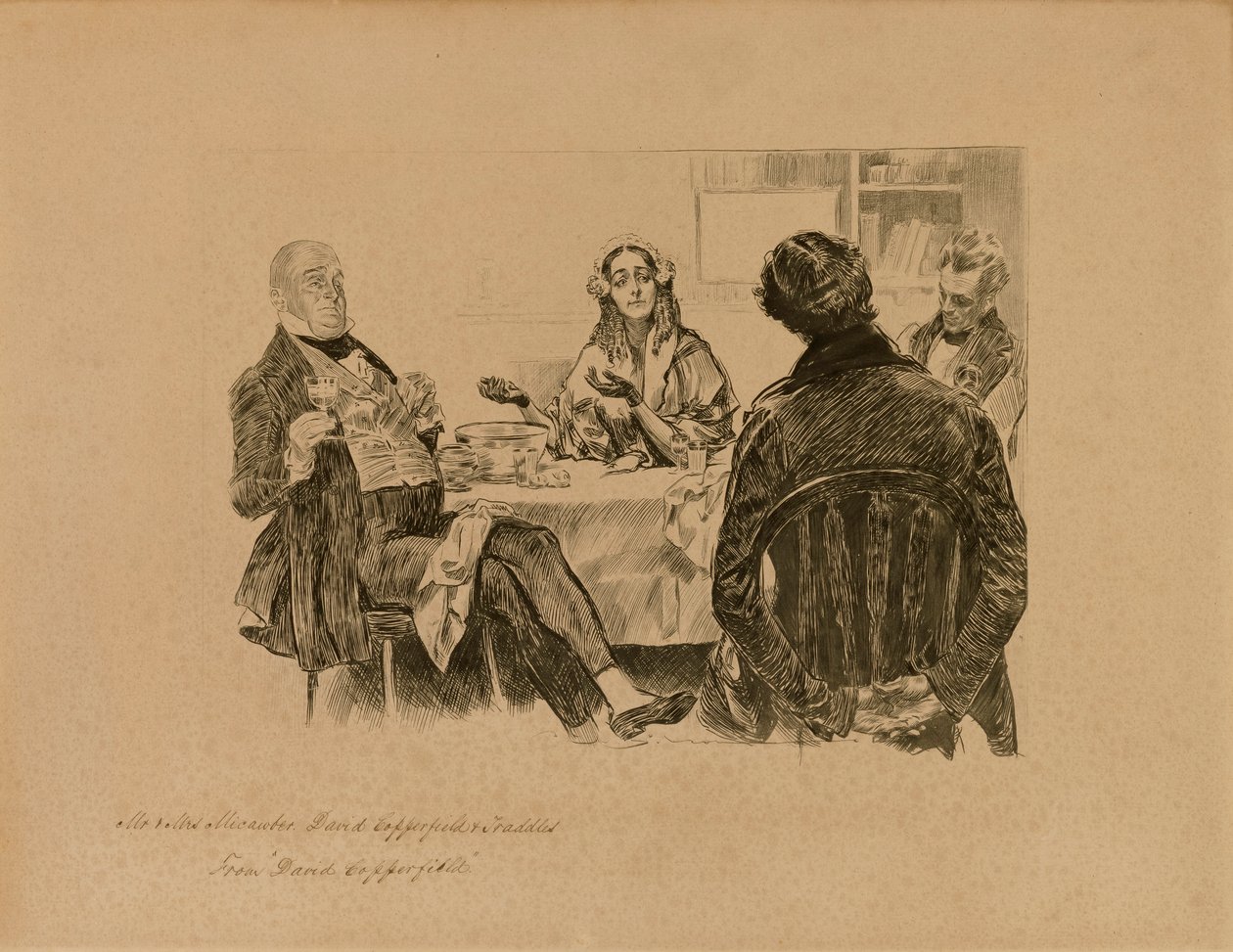 Manželé Micawberovi, David Copperfield a Traddles, z knihy "David Copperfield" od Charles Dana Gibson