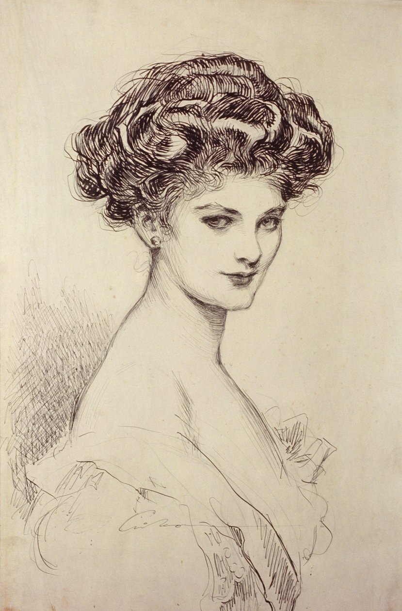 Studie hlavy (tuš na papíře) od Charles Dana Gibson