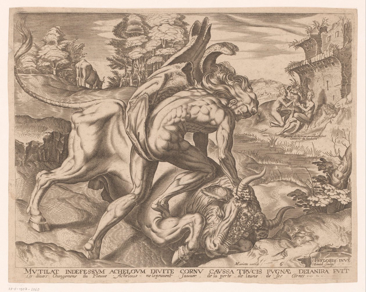 Herkules zkrotí krétského býka Labors of Hercules po Frans Floris (název série) od Charles David
