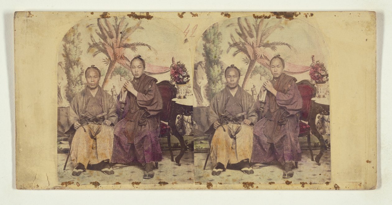 Dva členové první japonské diplomatické mise ve Spojených státech:  Neznámý člen (L) a Tateishi Onojirō-Noriyuki, tlumočník ve výcviku (R) od Charles DeForest Fredricks