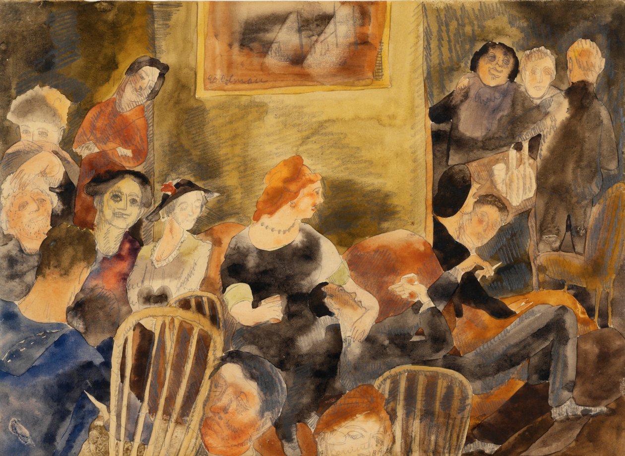 Interiér se skupinou lidí kolem zrzavé ženy od Charles Demuth