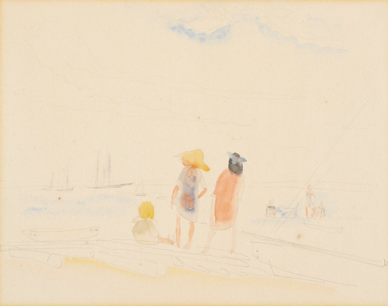 Dvě ženy a dítě na pláži od Charles Demuth