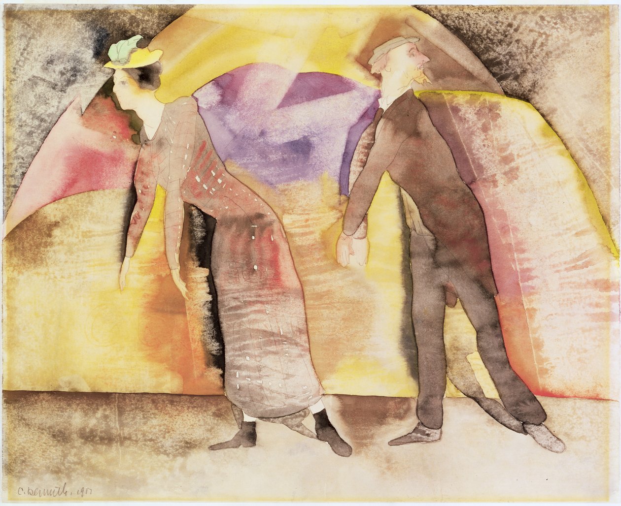 Vaudeville - Žena a muž na jevišti, 1917 (wc na papíře) od Charles Demuth