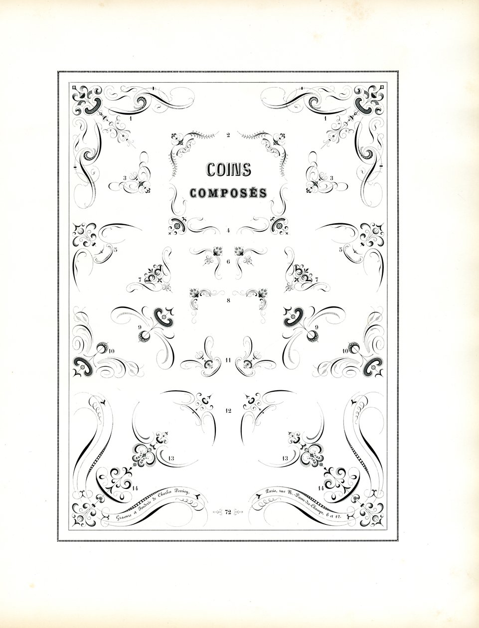Složité rohové ornamenty pro rámování (tisk) od Charles Derriey