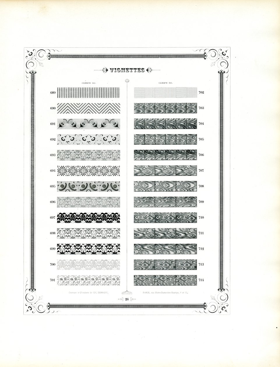 Vzorový katalog dekorativních bordur a ornamentálních linií (tisk) od Charles Derriey