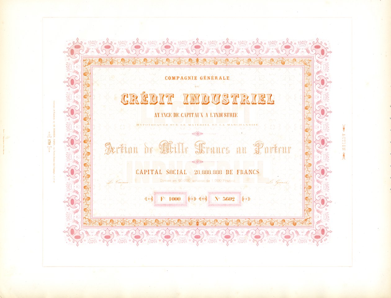 Akciový certifikát "Industrial Credit" (vytisknout) od Charles Derriey