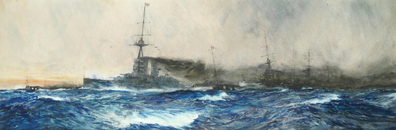 HMS Iron Duke v čele ostatních hlavních lodí flotily od Charles Dixon