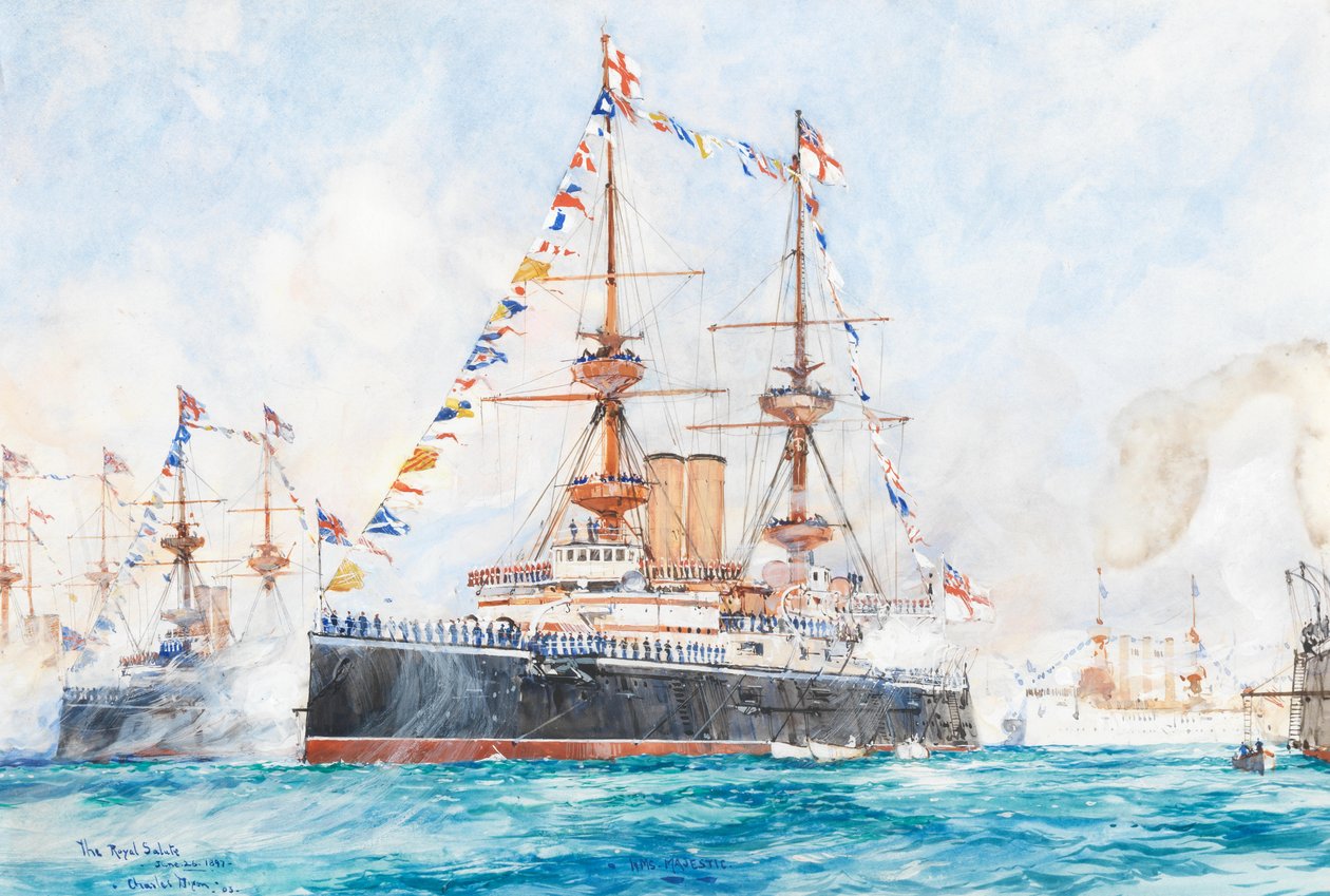 HMS Majestic na přehlídce flotily k diamantovému jubileu v roce 1897 ve Spitheadu od Charles Dixon