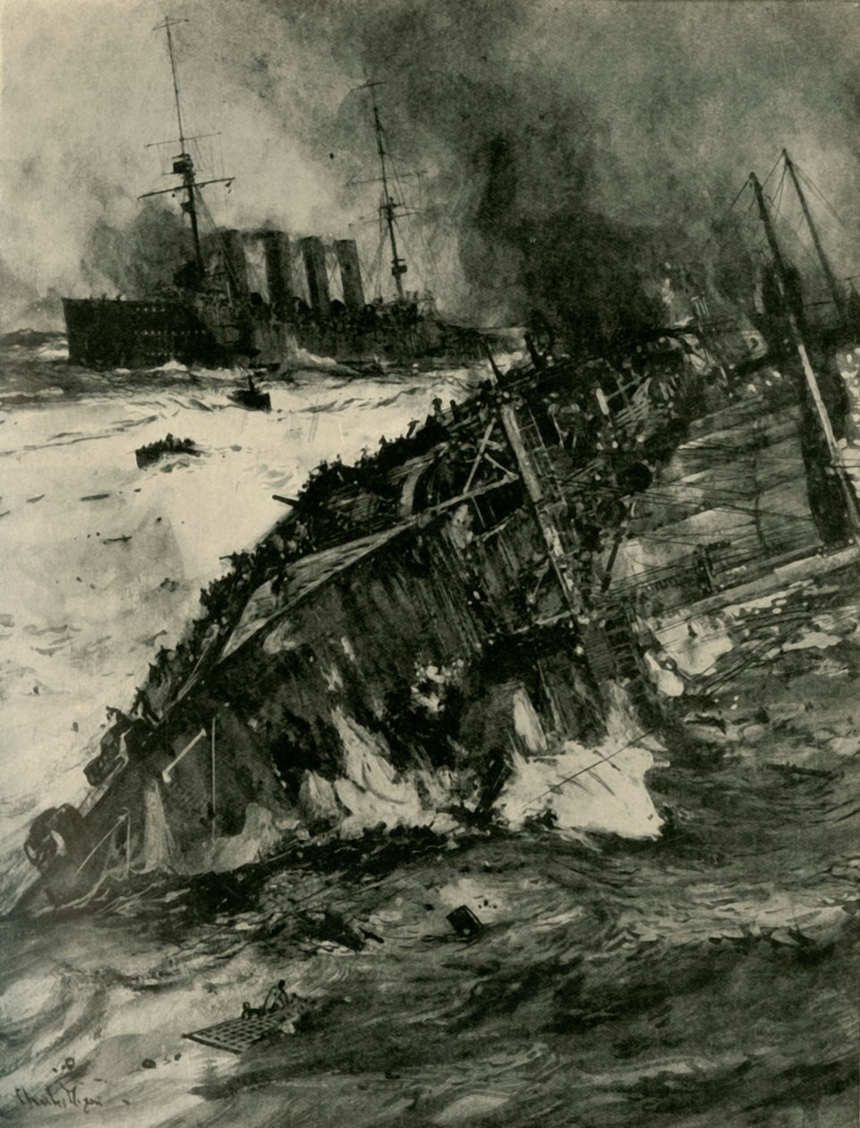 Potopení HMS Aboukir, první světová válka, 22. září 1914, c1920. od Charles Dixon