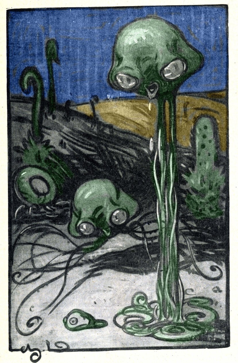 Ilustrace M. Dudouyt k románu H. G. Wellse (1866-1946) „Válka světů““; zastoupení obyvatel planety Mars. od Charles Dudouyt