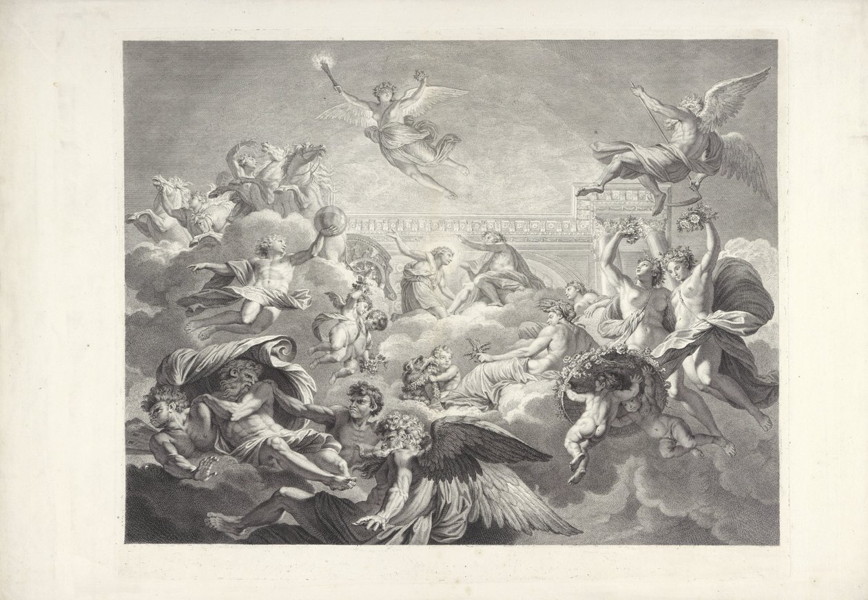 Phaeton jako Apollo Obrazy Charlese le Bruna a Eustache Le Sueur, které jsou v (...) domě prezidenta Lamberta (název série) od Charles Dupuis