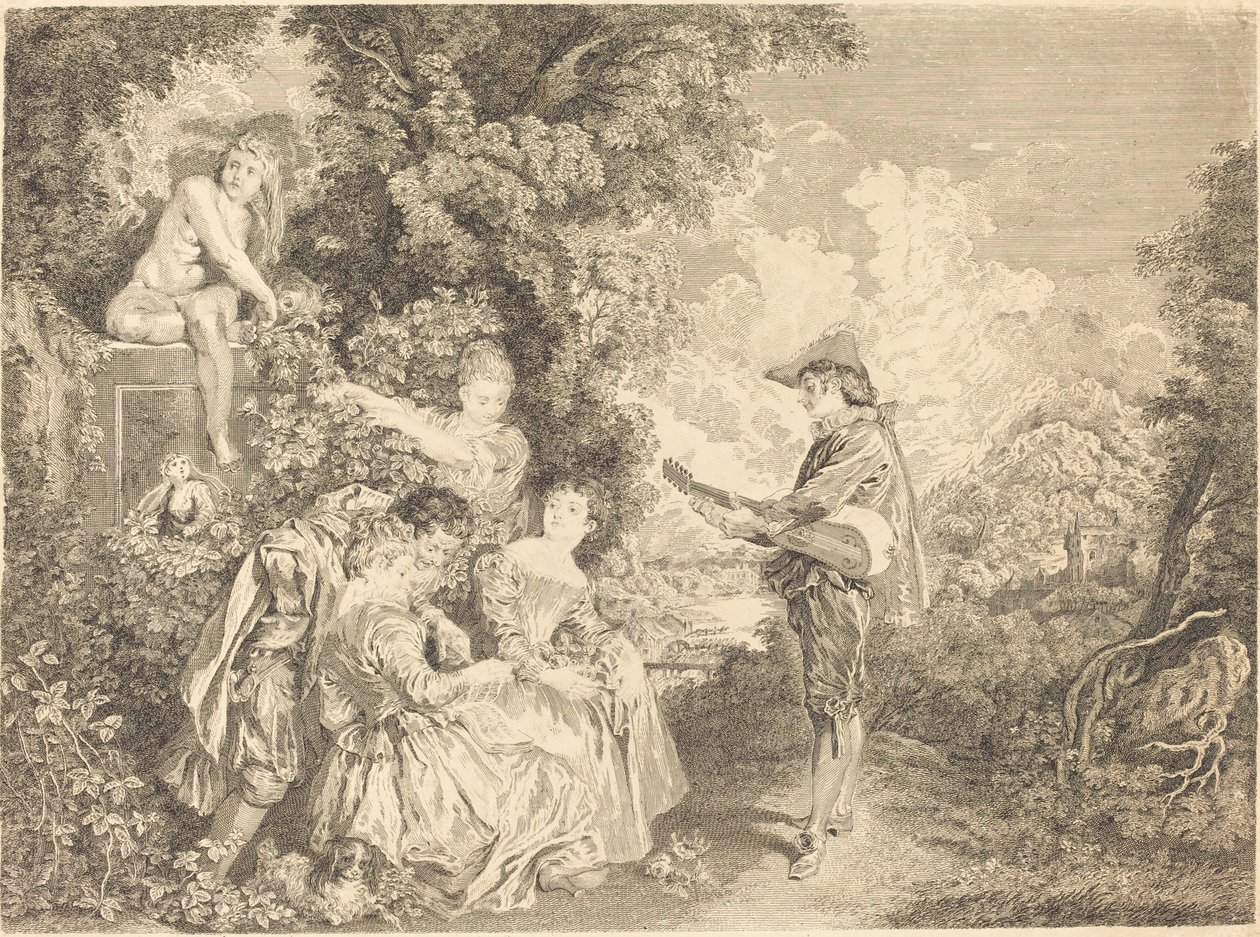 lekce lásky od Charles Dupuis after Antoine Watteau