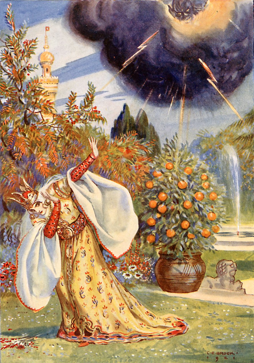 "Objevil se hustý mrak, z něhož šlehaly vidlice blesků" (barevná litografie) od Charles Edmund (after) Brock