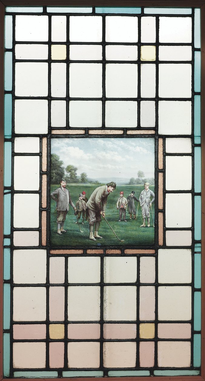 Pozdně viktoriánské okno z olovnatého skla s hráči golfu, c. 1890 od Charles Edmund Brock