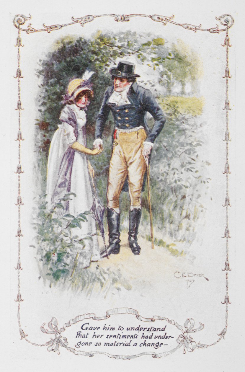 Dal mu pochopit, že její city prošly tak zásadní změnou“, Elizabeth Bennetová a pan Darcy, ilustrace k „Pýchě a předsudku“ od Jane Austenové od Charles Edmund Brock