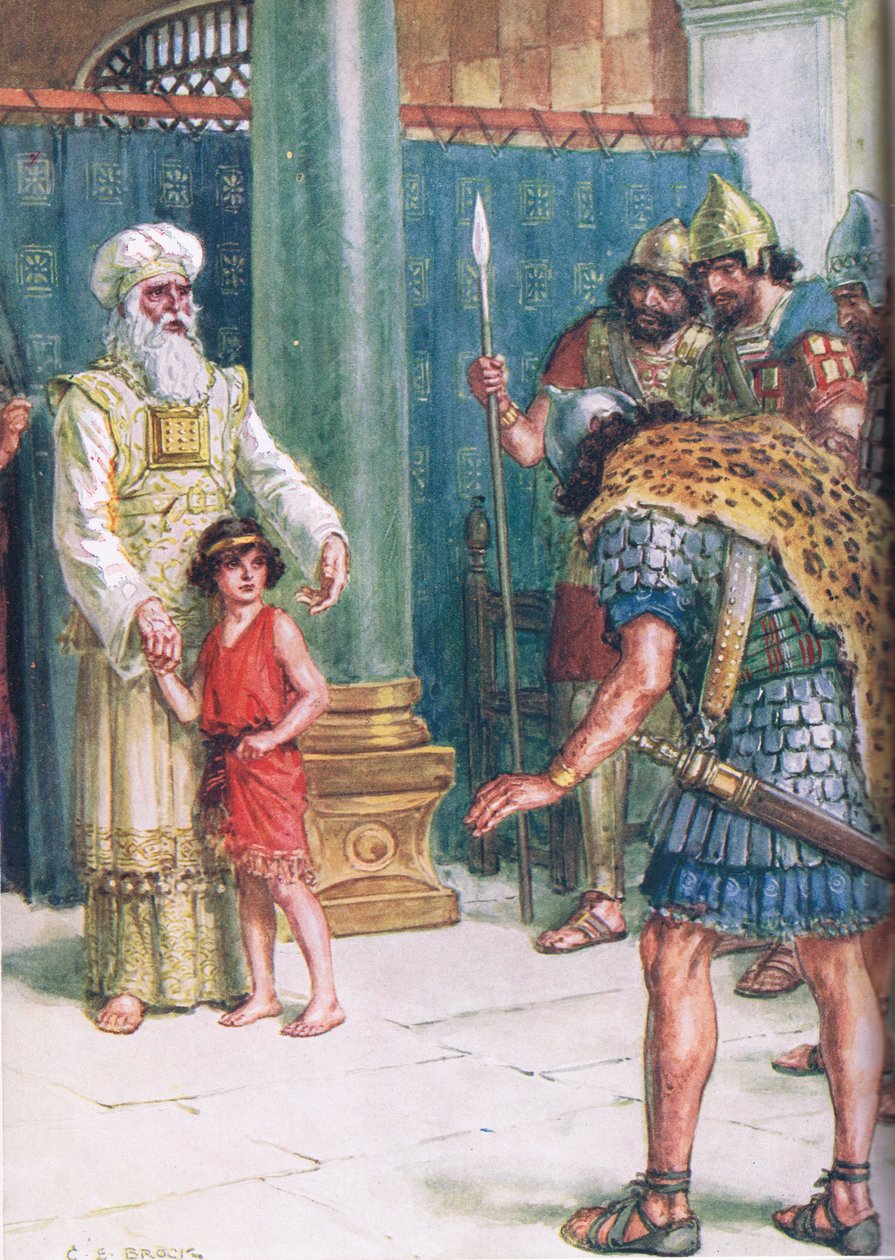 "God Save the King", ilustrace z knihy "Through the Bible" vydané v roce 1928 (barevná litografie) od Charles Edmund Brock