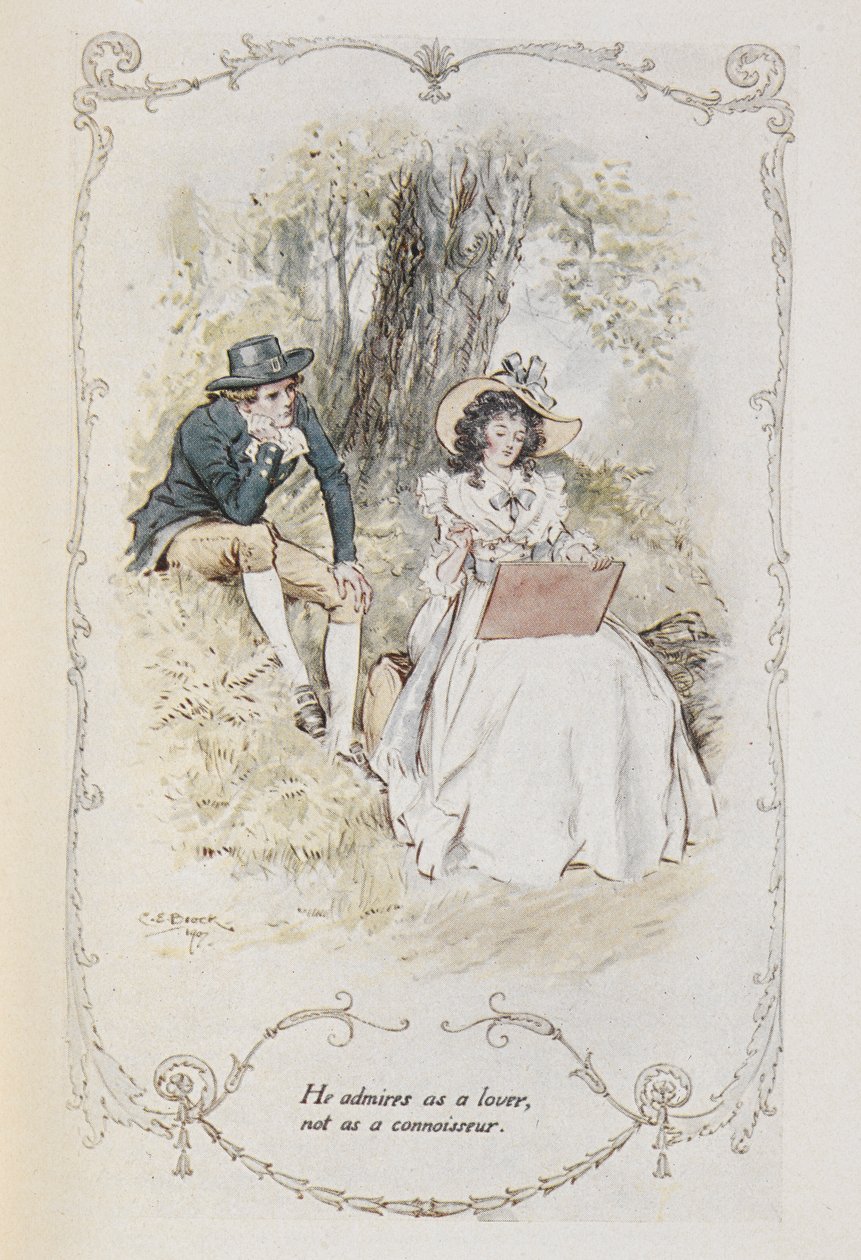 „Obdivuje jako milovník, a ne jako znalec“, ilustrace z „Rozum a cit“ od Charles Edmund Brock