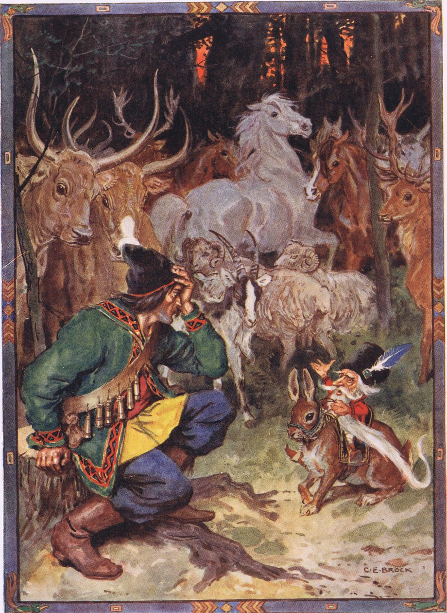 Ahoj! Dobrý člověče, vím, co tě trápí, scéna z Orla Sur v Dětských příbězích z Rumunských legend od Mosese Gastera (1856-1939) 1921 od Charles Edmund Brock