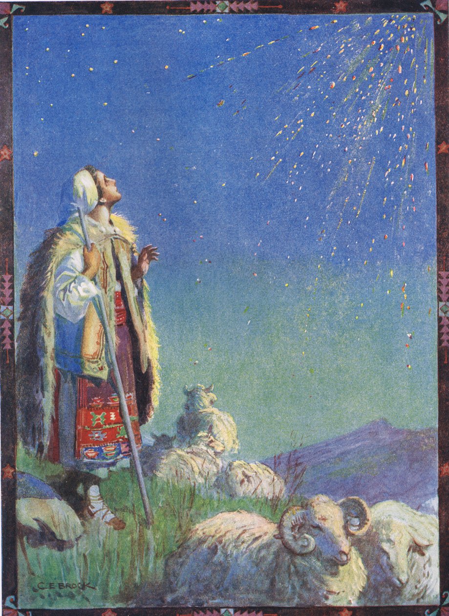 Spadla jako sprška jisker, scéna z „Příběhu světlušky“ v „Příběhy dětí z rumunských legend“ od Mosese Gastera (1856-1939) 1921 od Charles Edmund Brock