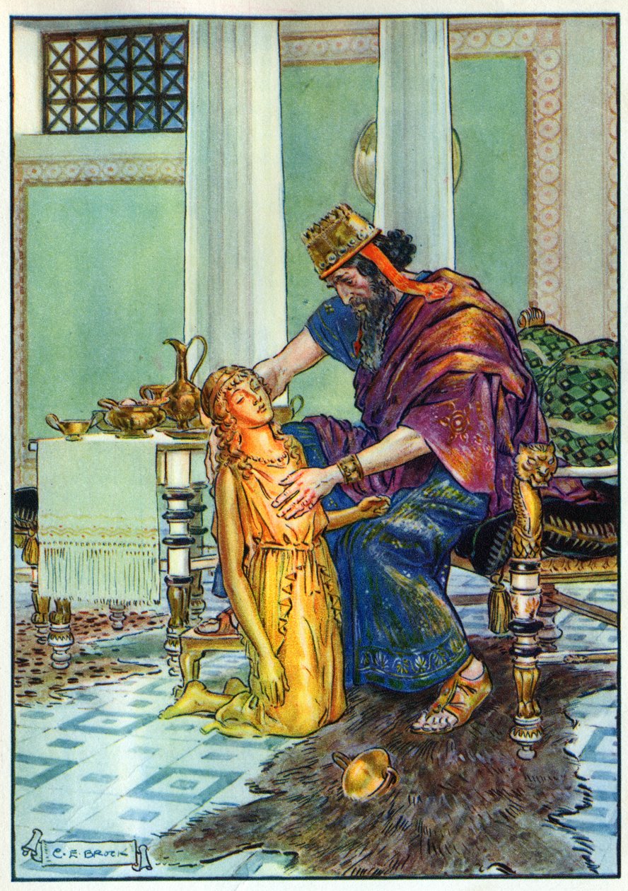 Král Midas a jeho dcera, z „Hodina dětí: Příběhy z klasiky“, vydané společností Waverley Book Company od Charles Edmund Brock