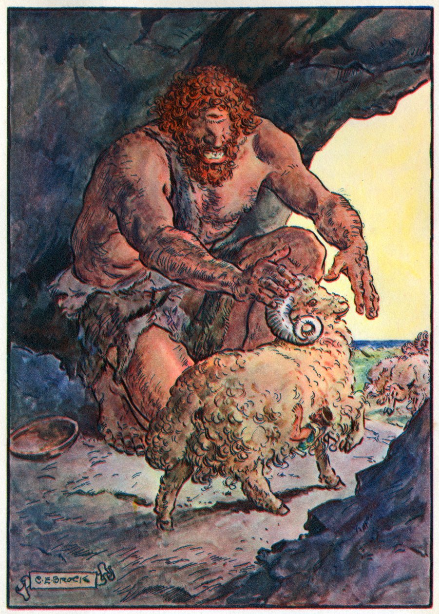 Polyphemus, z „Hodiny dětem: Příběhy z klasiky“, vydané společností Waverley Book Company od Charles Edmund Brock